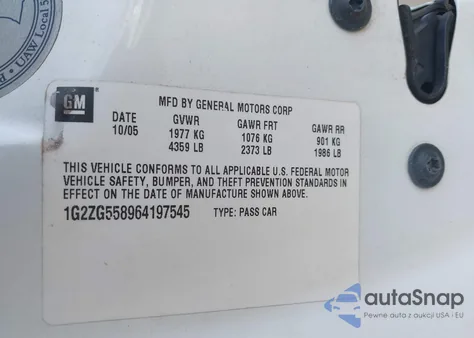2006 Pontiac G6 z USA, uszkodzony, nr VIN 1G2ZG558964197545